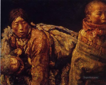 Mother and Kid Chinese Chen Yifei Oil Paintings